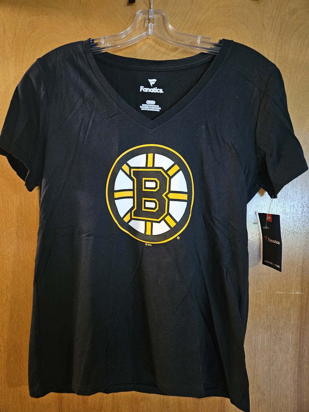 Fanatics Black Boston Bruins Short Sleeve V-Neck Tee with Yellow Logo
